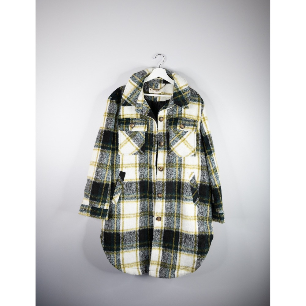 Koolaburra by UGG Plaid Shacket Women Medium White‎ Yellow Long Jacket Cozy